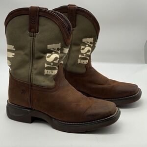 Durango Youth size 4.5M Lil' Rebel Army Green Western Cowboy Boots USA Flag